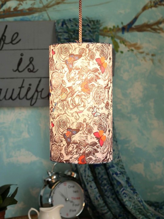 Multicoloured Printed Hanging Ceiling Lamp with Shade