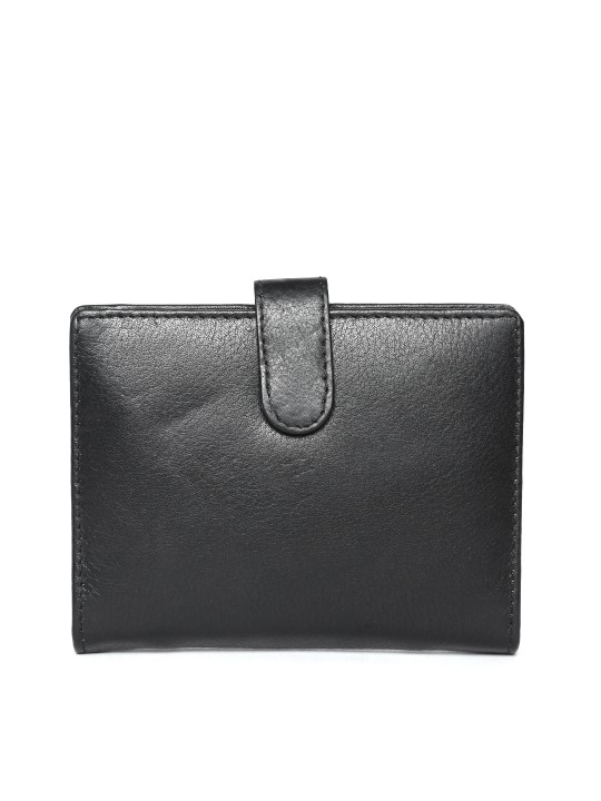 Women Black Leather Solid Card Holder