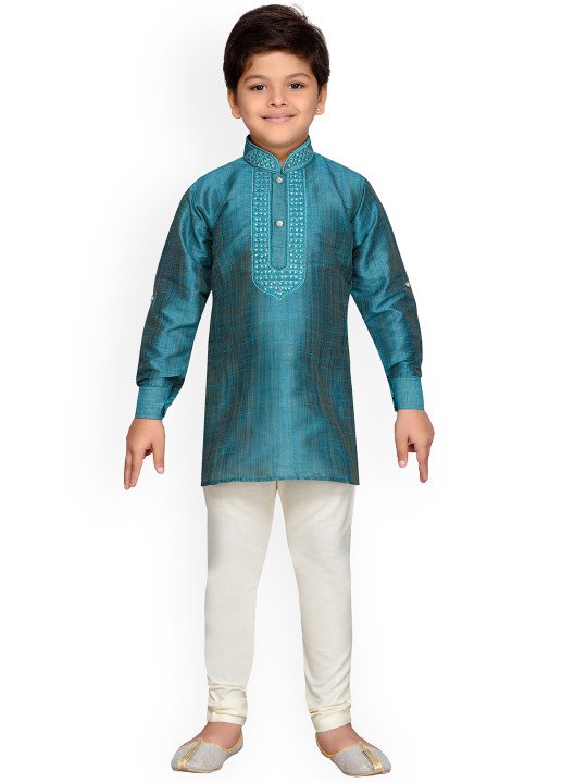 Boys Sea Green & Beige Self Design Kurta with Pyjamas 18-24M