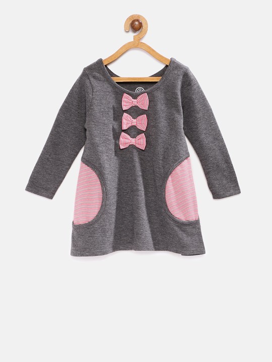 Girls Grey & Red Striped A-Line Dress 0-6M