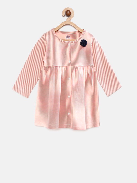 Girls Pink & White Striped A-Line Dress 0-6M