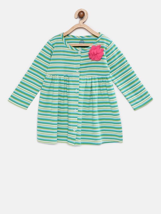 Girls Sea Green & White Striped A-Line Dress 0-6M