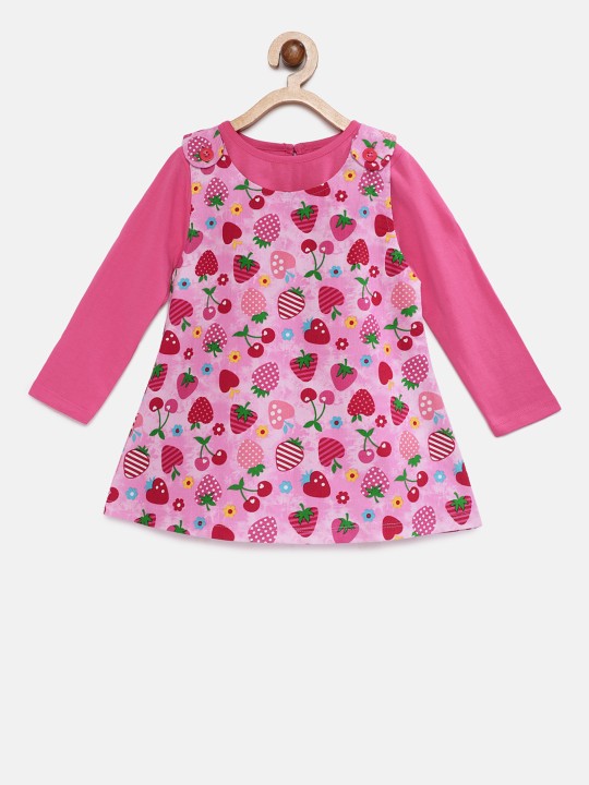 Girls Red Printed A-Line Dress With T-Shirt 6-12M