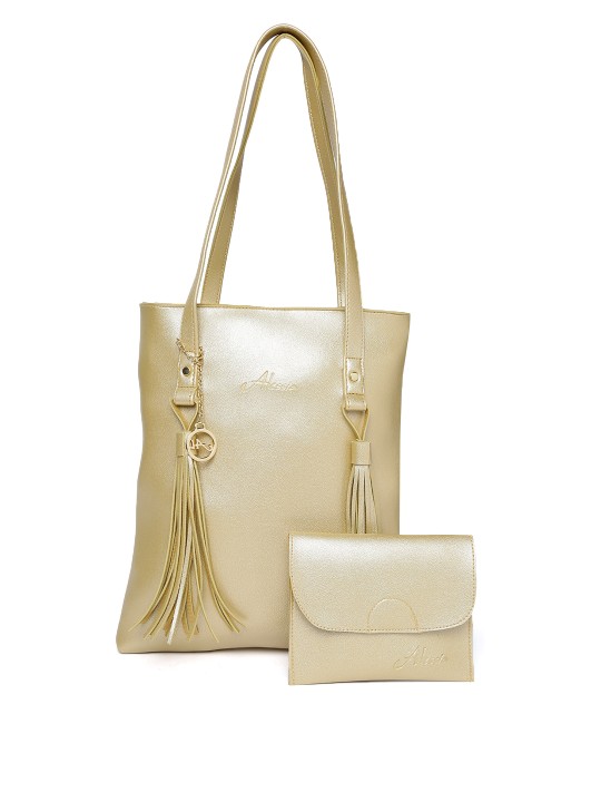 Gold-Toned Solid Shoulder Bag with Pouch
