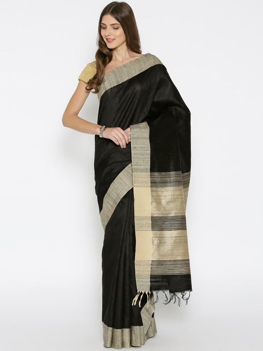 Black Handwoven Tussar Saree