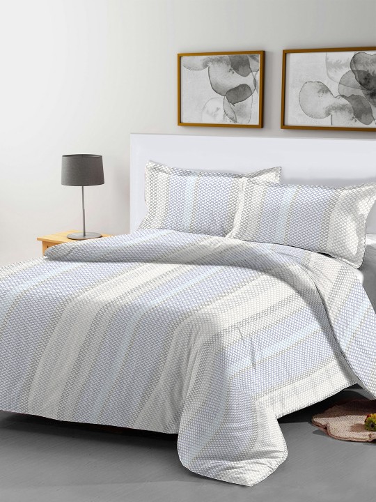 Blue Geometric Cotton Queen Bedsheet With 2 Pillow Covers