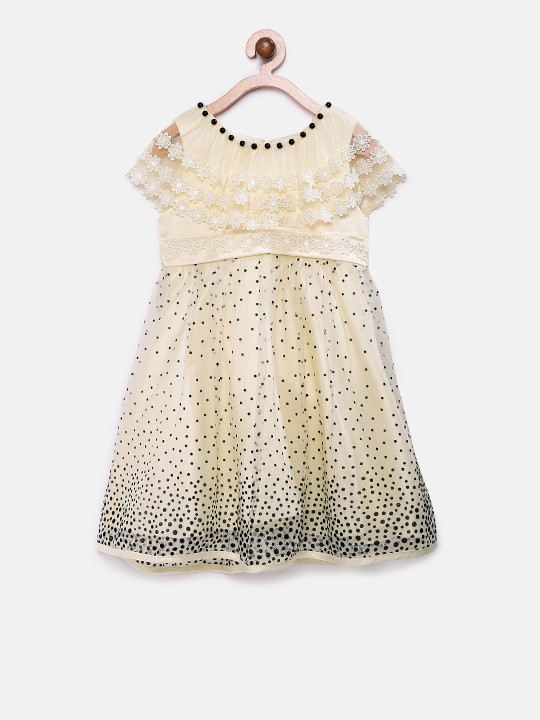 Girls Beige Self Design Fit and Flare Dress 2-3Y