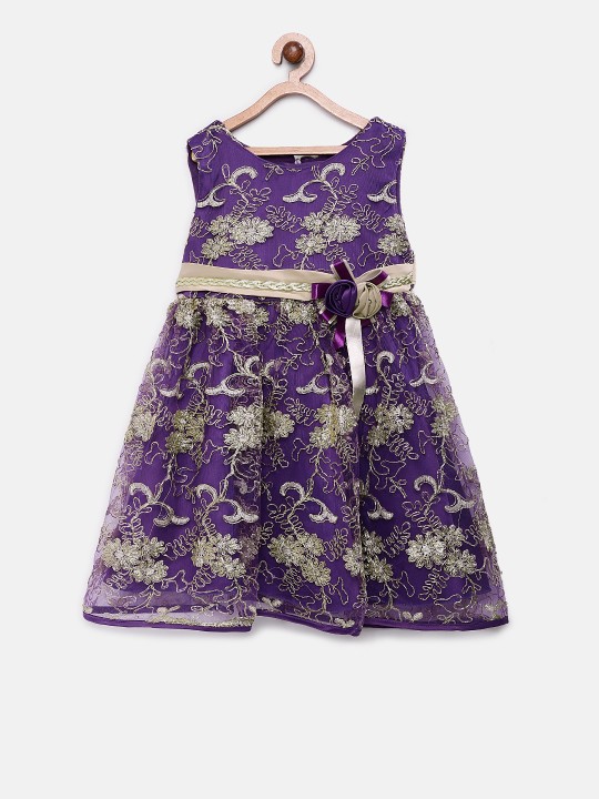 Girls Purple Self Design Fit and Flare Dress 2-3Y
