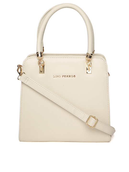 Lino Perros Off-White Solid Handheld Bag with Detachable Sling Strap