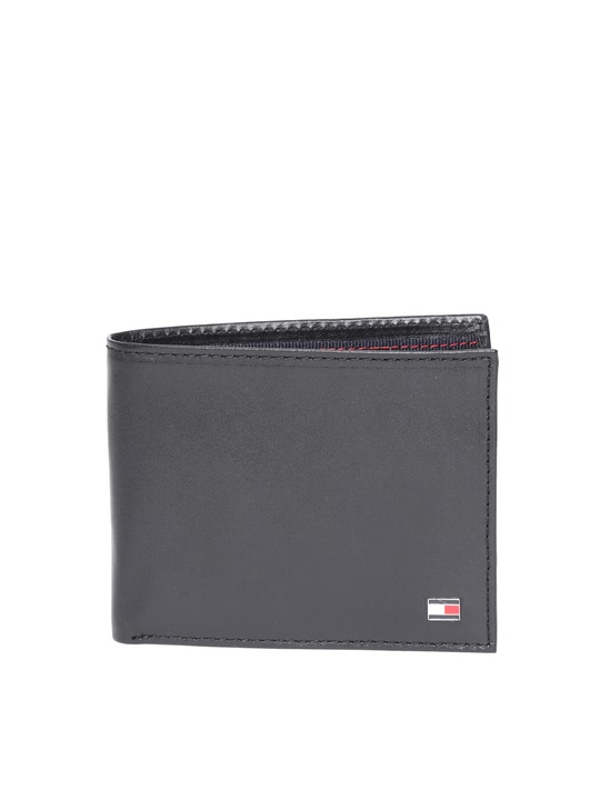 Men Black Solid Two Fold Leather Wallet