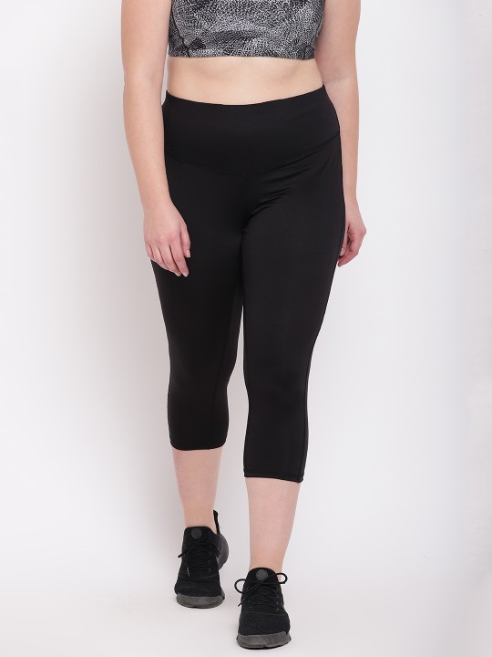 Women Black Solid Tights L