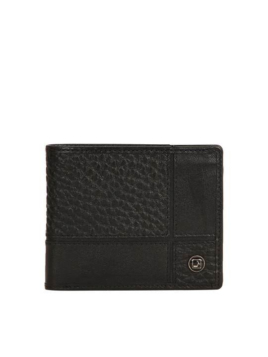 Men Black Self Design Leather Two Fold Wallet