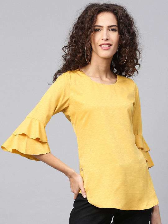 Buy Women Mustard Yellow Self Design Tunic S Online at desertcartMontenegro