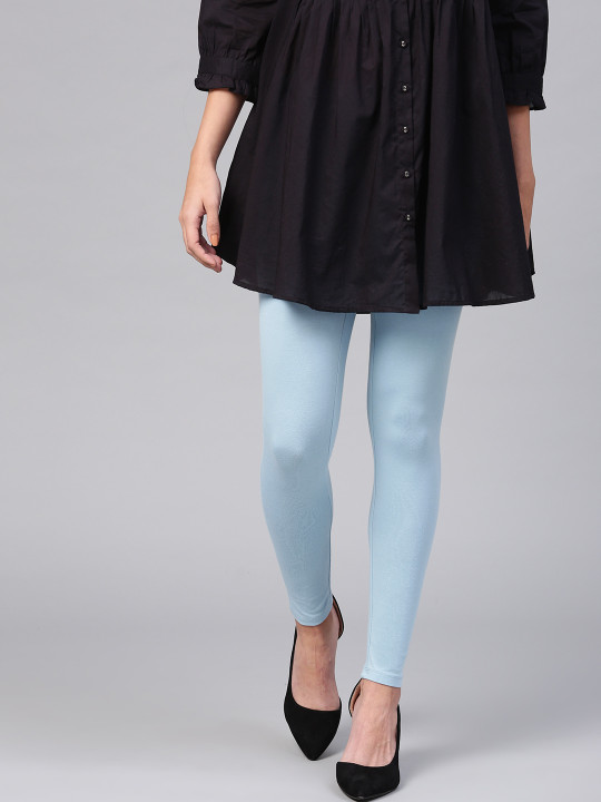 Women Blue Solid Leggings