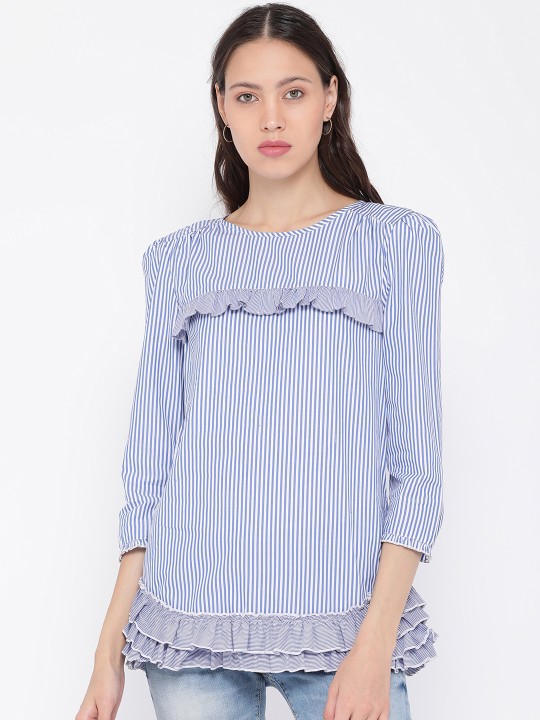 Women Blue Striped Top XS