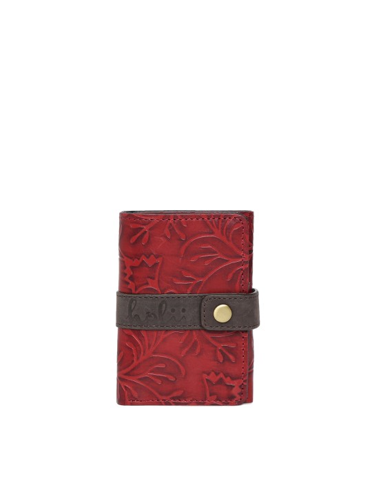 Women Red Self Design Three Fold Wallet