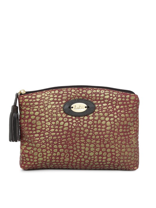 Red & Gold-Toned Textured Tasselled Clutch
