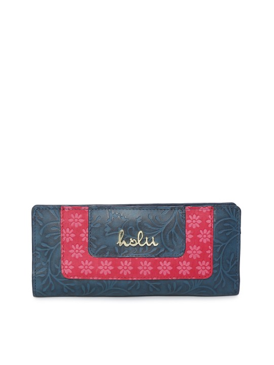 Women Blue & Red Textured Leather Card Holder