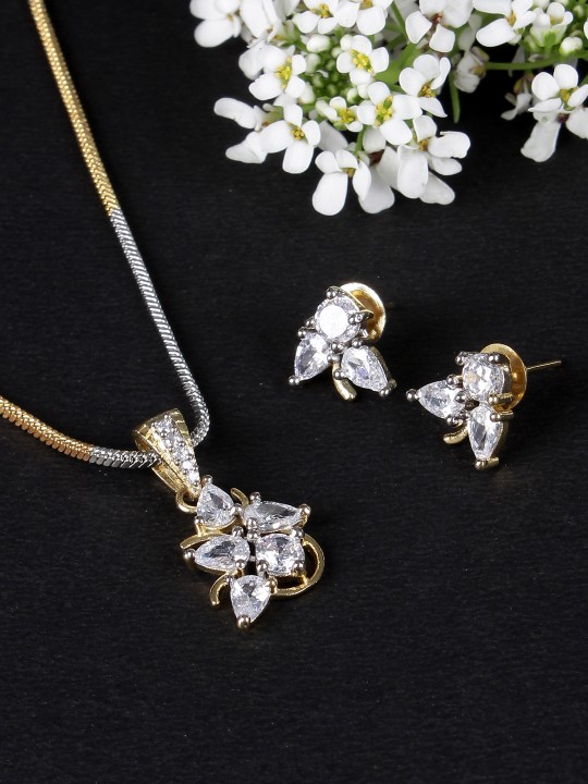 Gold-Plated & Silver-Plated CZ-Studded Jewellery Set
