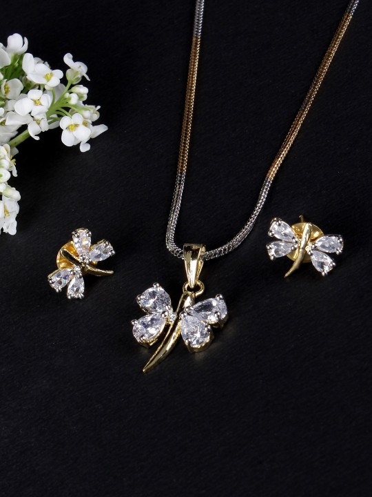 Gold-Plated & Silver-Plated CZ-Studded Jewellery Set
