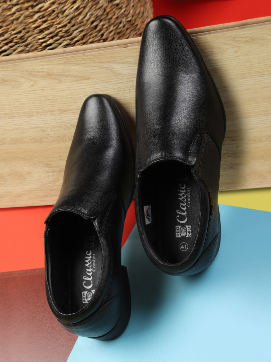 Red Chief Men Black Solid Leather Formal Slip-Ons