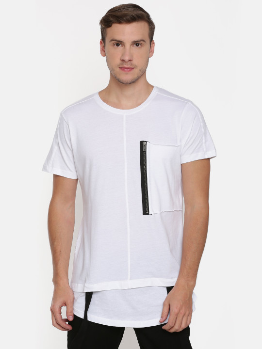 Men White Solid Round Neck Longline T Shirt M Desertcart INDIA