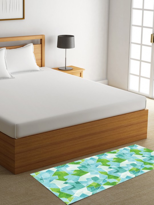 Green Printed Rectangular Floor Mat