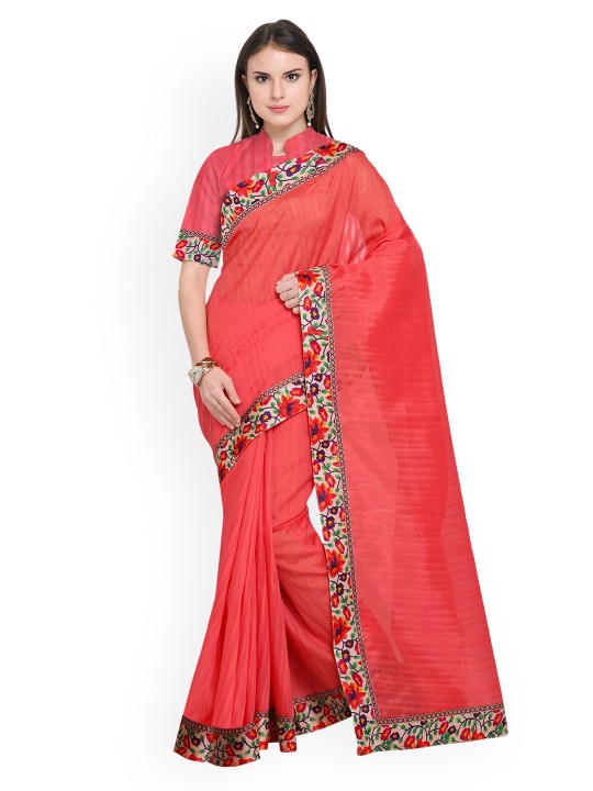 Peach-Coloured Solid Silk Blend Saree