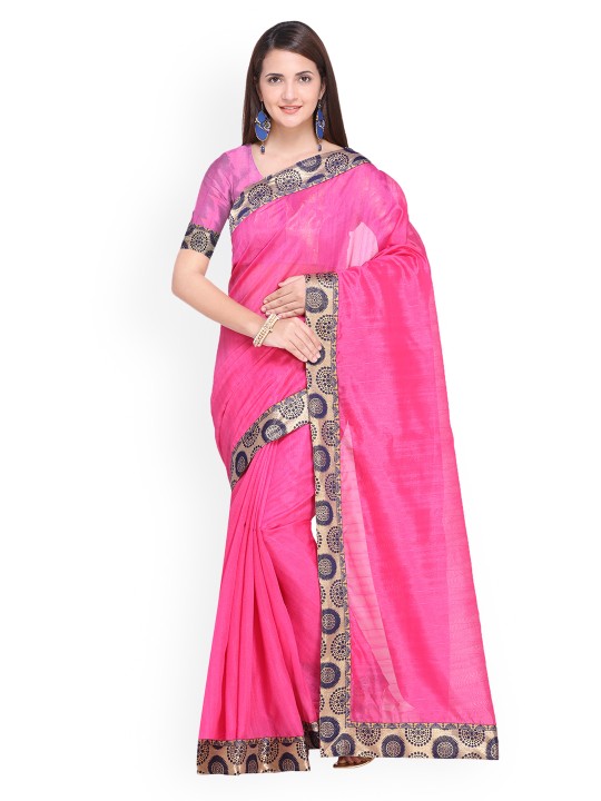 Pink Solid Silk Blend Saree