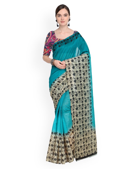 Blue Art Silk Solid Khadi Saree