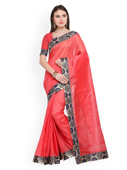 Peach-Coloured Solid Silk Blend Saree