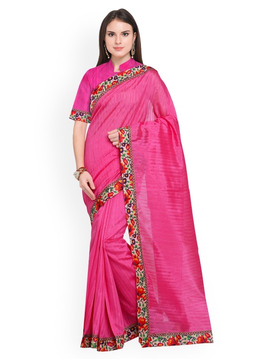 Pink Solid Silk Blend Saree