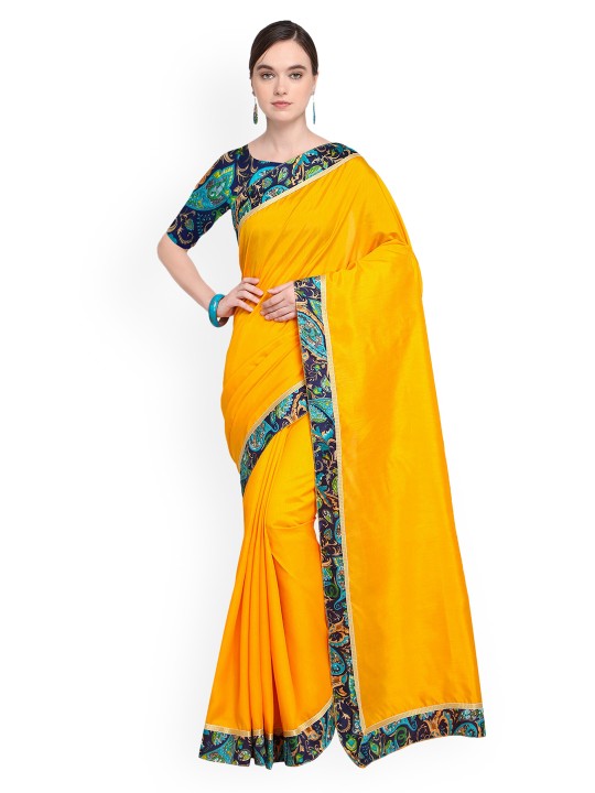 Orange Solid Art Silk Saree