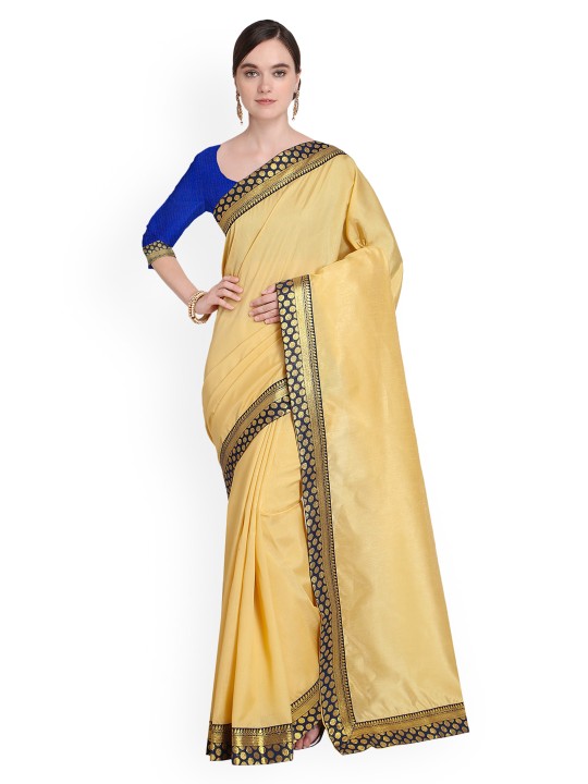 Yellow & Gold-Toned Art Silk Solid Saree