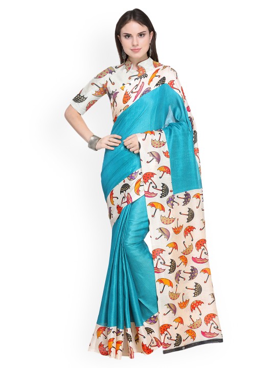 Blue Silk Blend Solid Khadi Saree