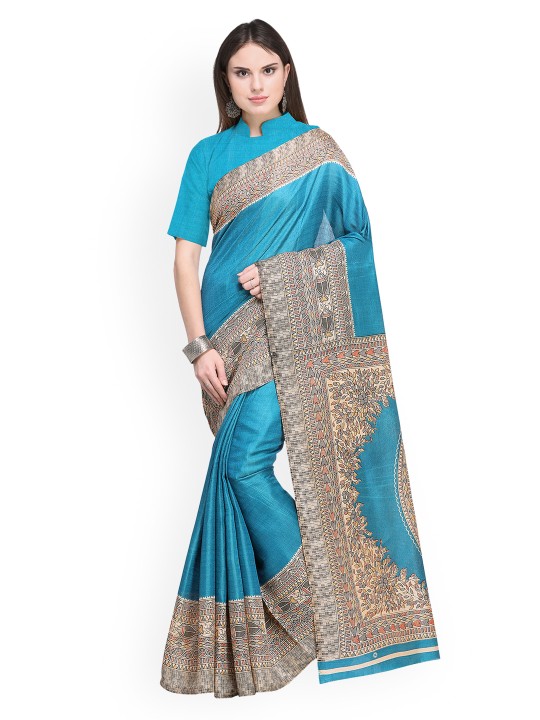 Blue Silk Blend Solid Khadi Saree