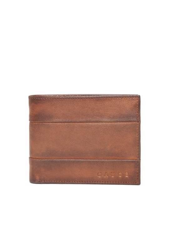 Men Brown Solid Leather Two Fold Wallet