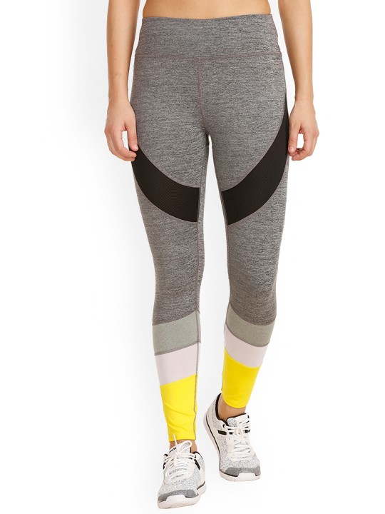 Women Grey Colourblocked Tights S