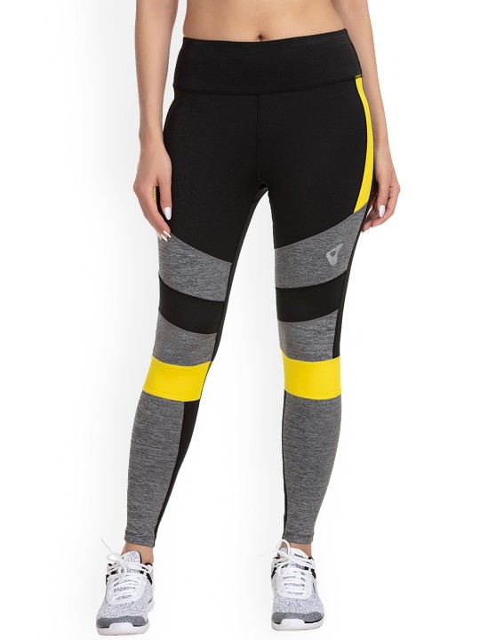 Women Black & Grey Colourblocked Tights S
