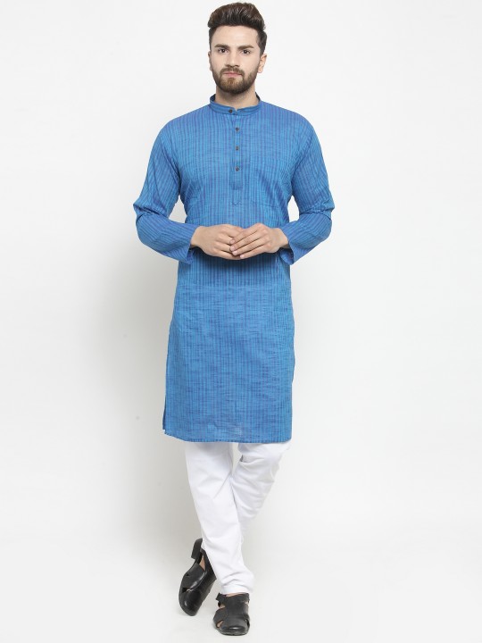 Men Blue Striped Kurta with Pyjamas XS