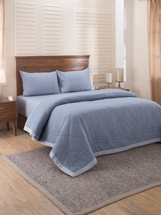 MASPAR Blue Egyptian Cotton Solid AC Room 120 GSM Double Bed Quilt