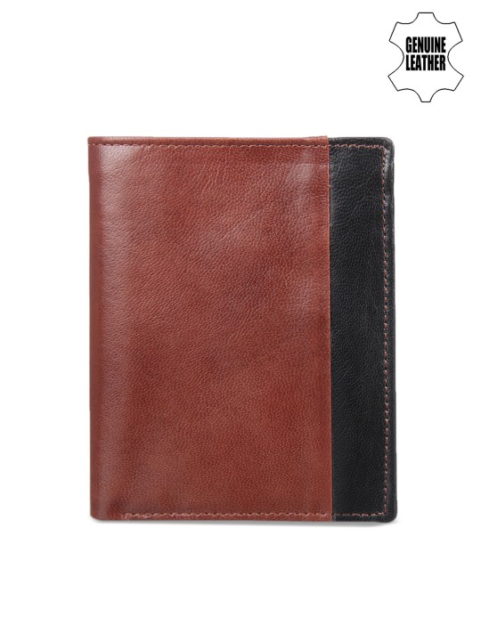Men Brown Genuine Leather Solid Two Fold Wallet