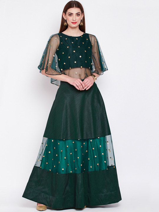 Green Embellished Ready to Wear Lehenga with Blouse