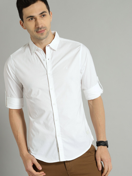 Roadster Men White Solid Casual Shirt