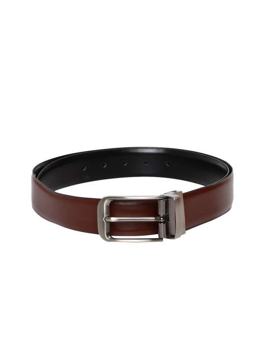 men brown & black reversible leather solid belt