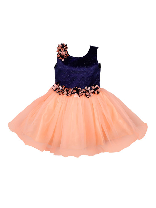 Wish Karo Girls Peach-Coloured Colourblocked Fit and Flare Dress