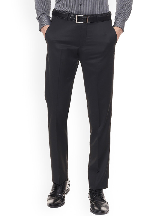 Louis Philippe Permapress Men Black Regular Fit Solid Formal Trousers