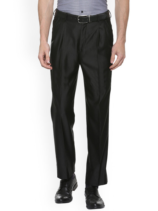 Louis Philippe Men Black Regular Fit Solid Formal Trousers