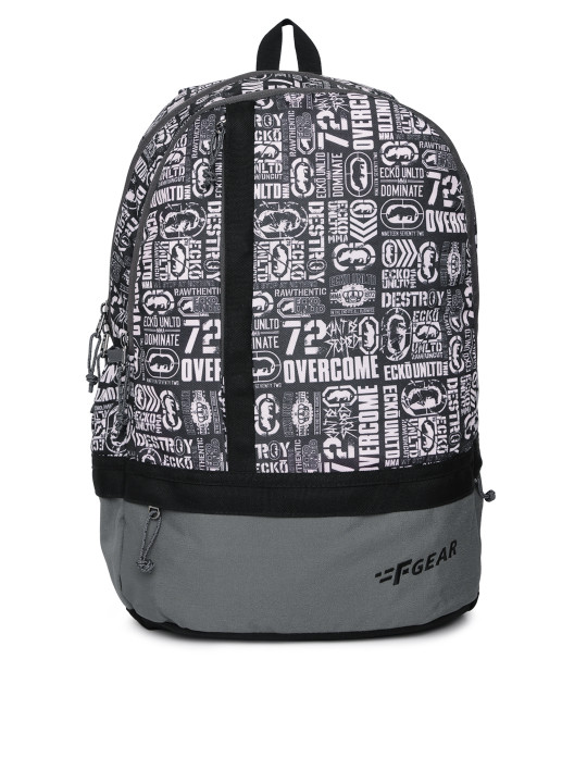 F Gear Unisex Black & White Typography Backpack