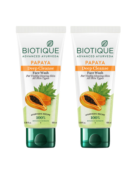 Biotique Set of 2 Papaya Deep Cleanse Visibly Glowing Skin Face Wash - 100ml Each